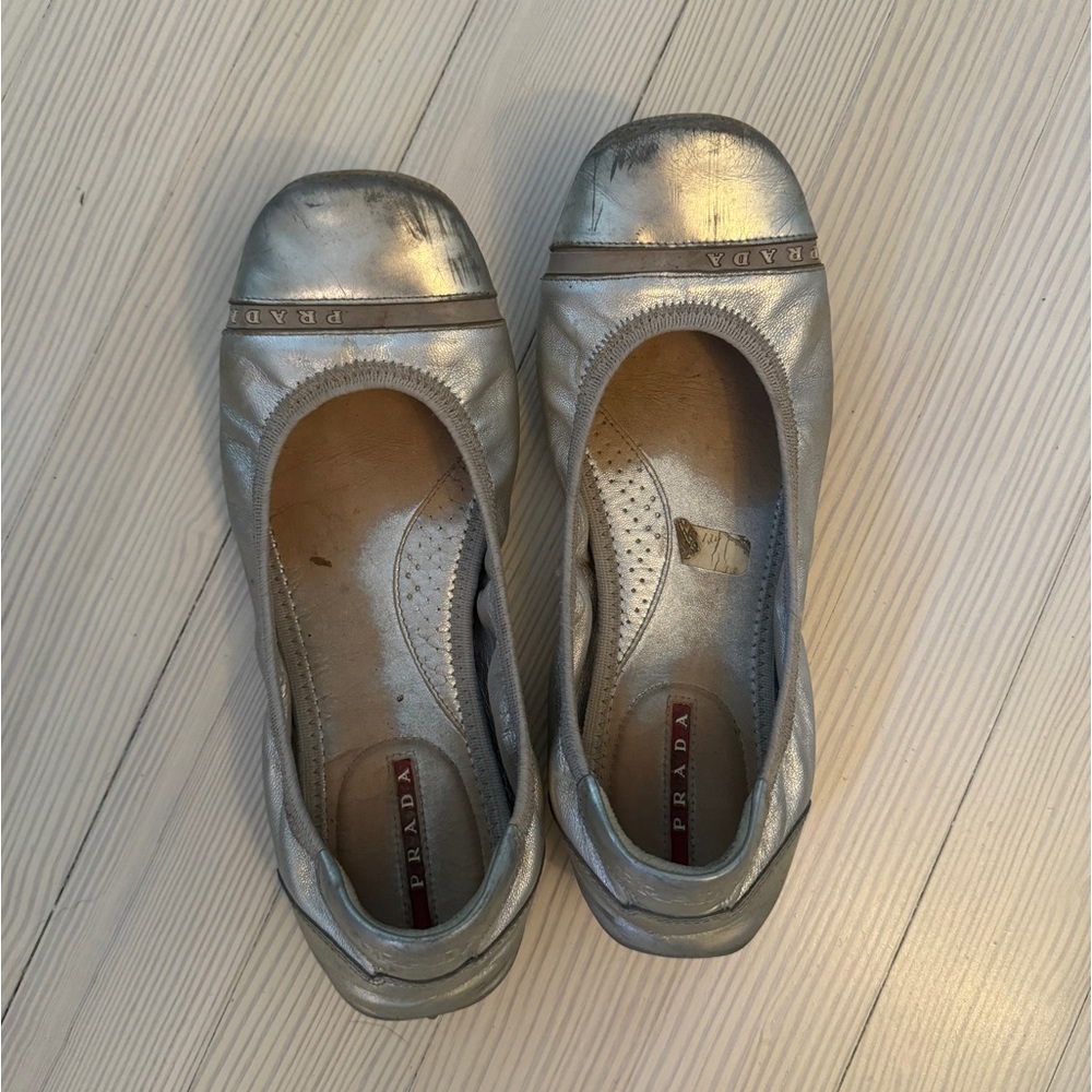 Prada silver ballet flats